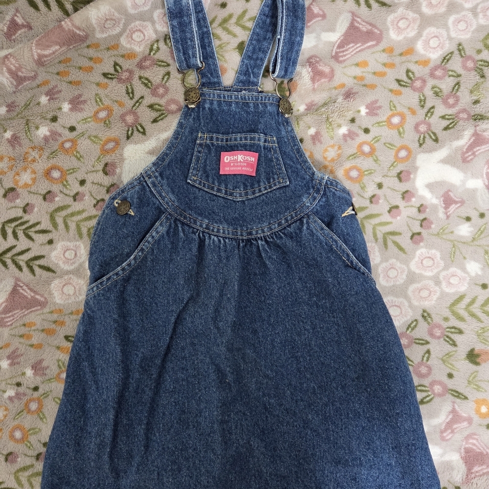 OshKosh Vintage Denim Overalls Jumper Dress sz 5-made in USA